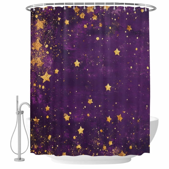 Purple Starry Sky Star Shower Curtain Set - Long 72" x 84" Washable Bathtub Curtain with 12 Hooks, Vintage Stars Yellow Waterproof Fabric Stall Shower Curtains for Bathroom/Bathtub Décor