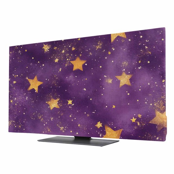 Purple Starry Sky TV Dust Cover 24 Inch, Star Galaxy Fantasy Romantic Computer Monitor Cover Dustproof Stretchable Indoor TV Screen Protector for LED LCD Universal Monitors