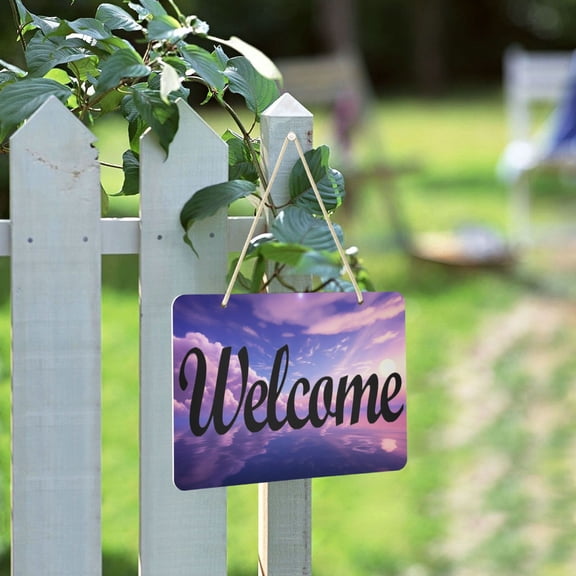 Purple Starry Sky Welcome Sign for Front Door Porch Wreath Door Sign Home Decoration Rustic Farmhouse Style