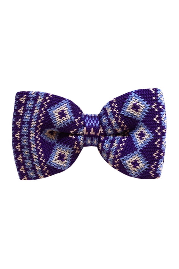 Purple, Steel Blue w/ Designs Men's Knit Pre-Tied Bow Tie