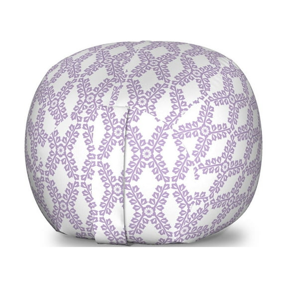 Purple Storage Toy Bag Chair, Pastel Colored Soft Toned Geometric Illustrated Ornamental Floral Branches, Stuffed Animal Organizer Washable Bag, Large Size, White Pale Lavender, by Ambesonne