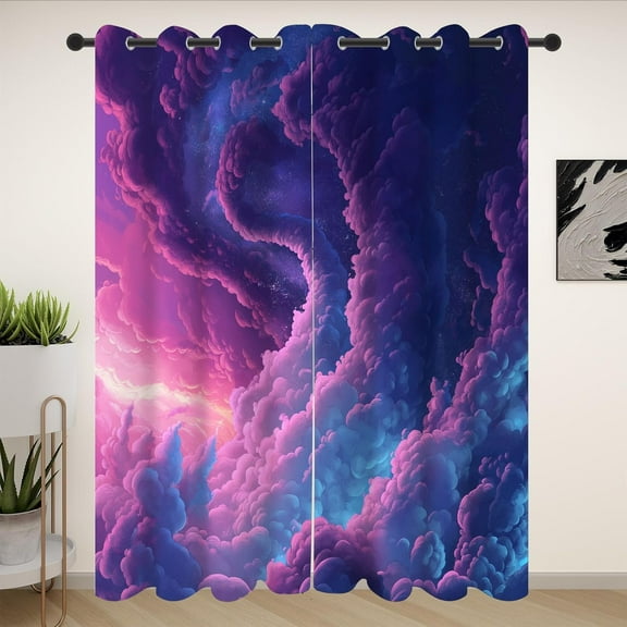 Purple Storm Blackout Curtains For Bedroom, Dreamy Tornado Grommets Curtains Room Darkening Soundproof Thermal Insulated, Clouds Lightning Drapes 42"W x 84"L (Pack of 2)