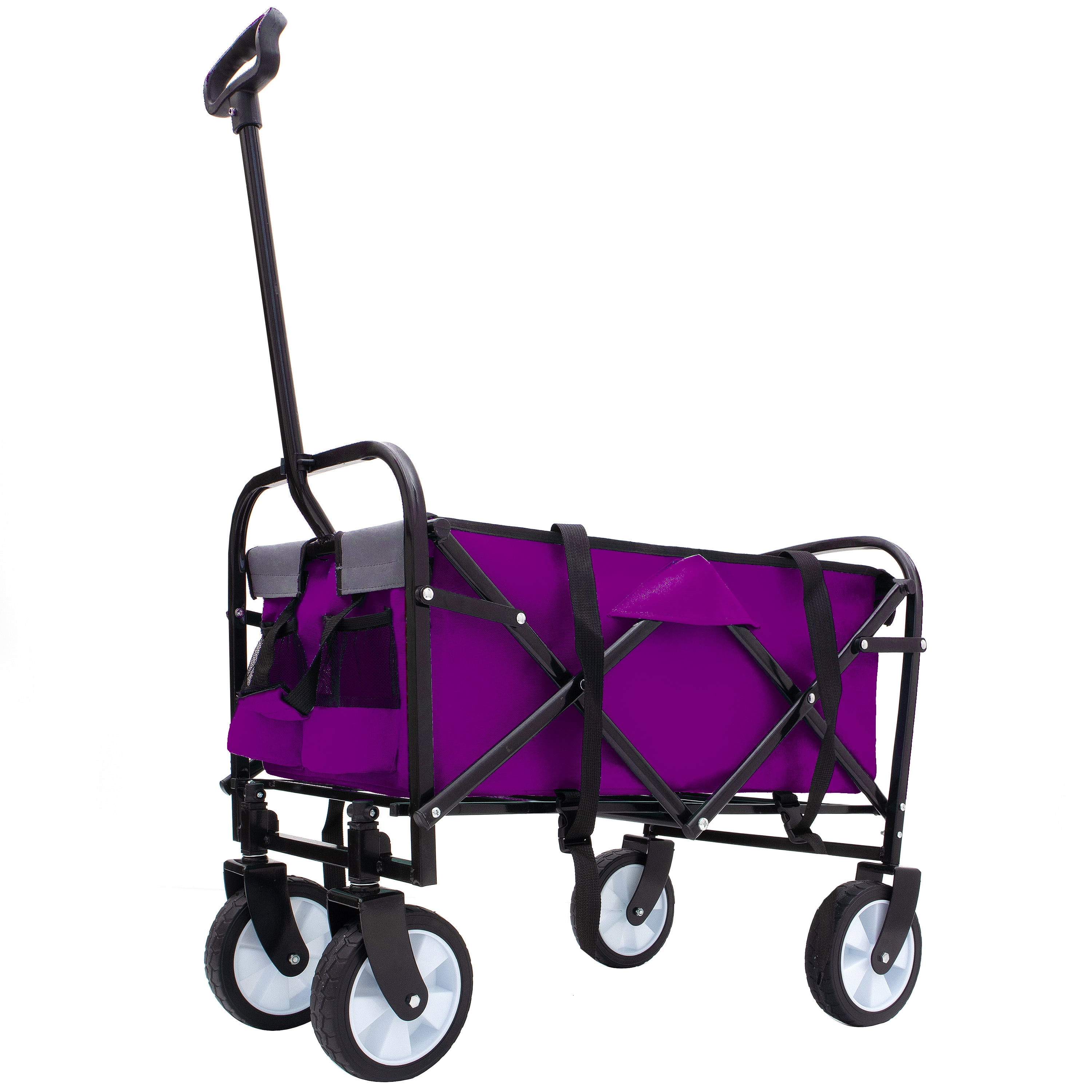 Purple Strap Series Foldable Wagon Cart 225LBS Unique Strapping System 360° Swivel Wheels Lightweight for Camping Shopping Beach Sports Gardening Fishing