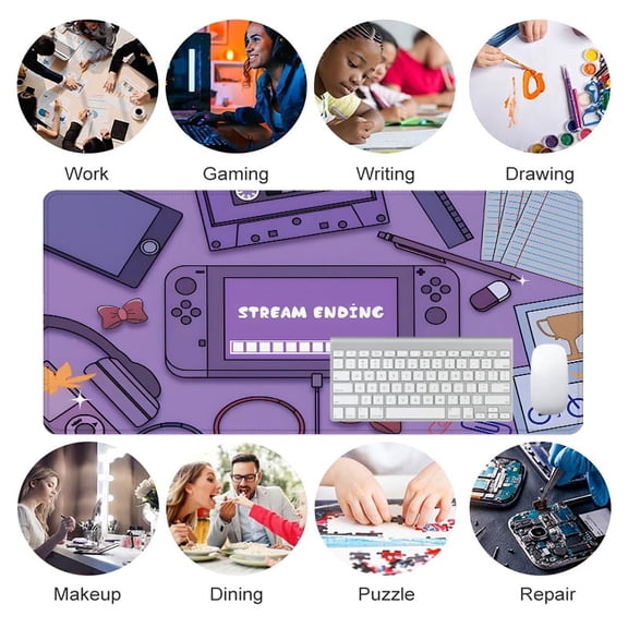 Purple Stream Ending Mouse Pad 31.5 x 11.82 Inches Rubber Gaming Desk Accessory with Nintendo Switch Design for Office and Home Use