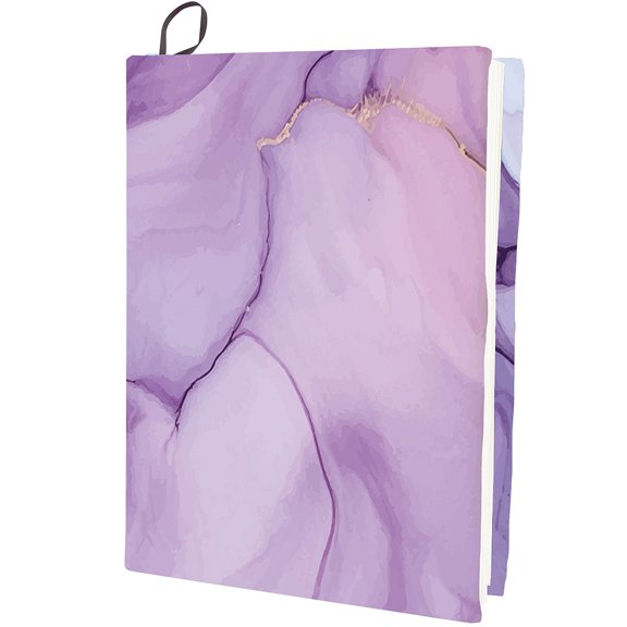 Purple Stretchable Book Cover Marble Pattern Washable Reusable Large Nylon Cloth Polyester Book Protector Elastic Notebook Wraps Suitable DIY