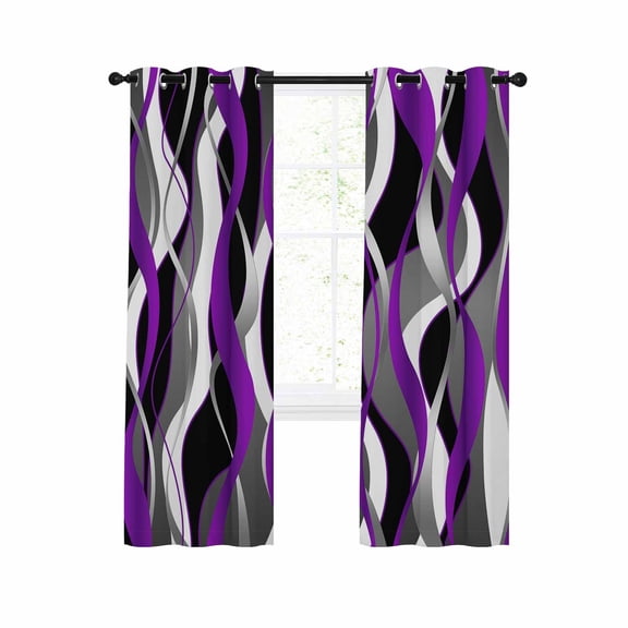 Purple Stripe Blackout Curtains 39 Inches Long for Bedroom,Black Grey White Gradient Striped Geometric Thermal Insulated Room Darkening Black Out Window Curtain Panels Grommet Drapes for Living Room