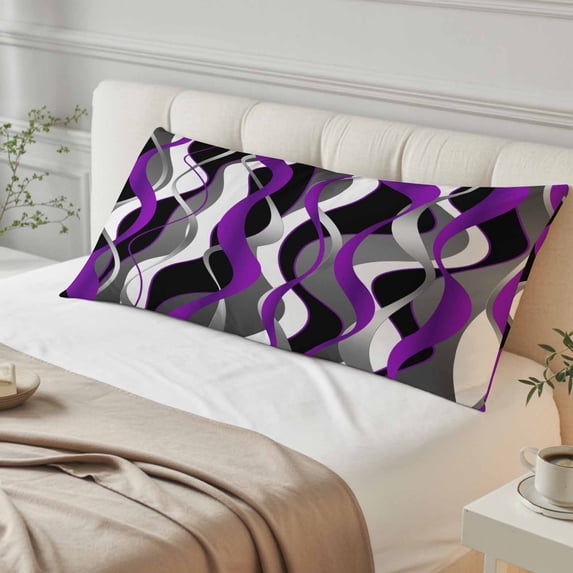 Purple Stripe Body Pillow Cover, Pillowcase Protectors with Zipper, Breathable Decorative Throw Pillow Case Cover, Black Grey White Gradient Striped Geometric Pillow Shams for Couch Sofa 20x54Inch