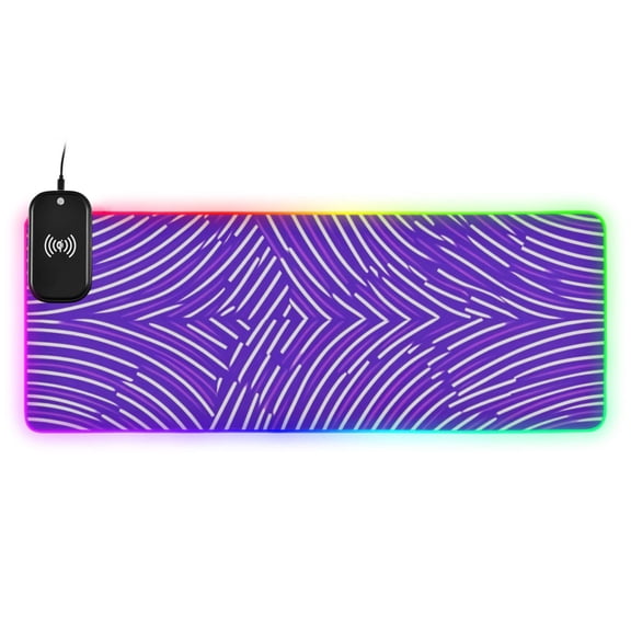 Purple Stripe Chart Wireless Charging RGB Gaming Mouse Pad Large Keyboard Mat Rubber Base 13 Light Modes