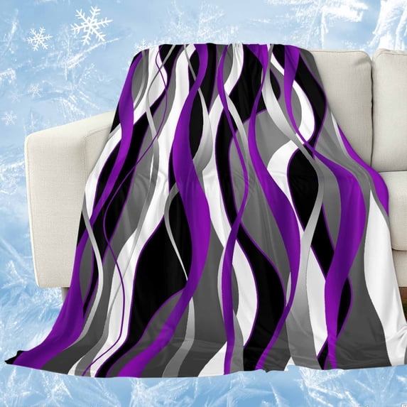 Purple Stripe Cooling Blanket,Lightweight Breathable Summer Throw Blanket with Double Sided Cold Effect,Black Grey White Gradient Striped Geometric Picnic Blankets Bed Sheet for Hot Sleepers 40"x60"