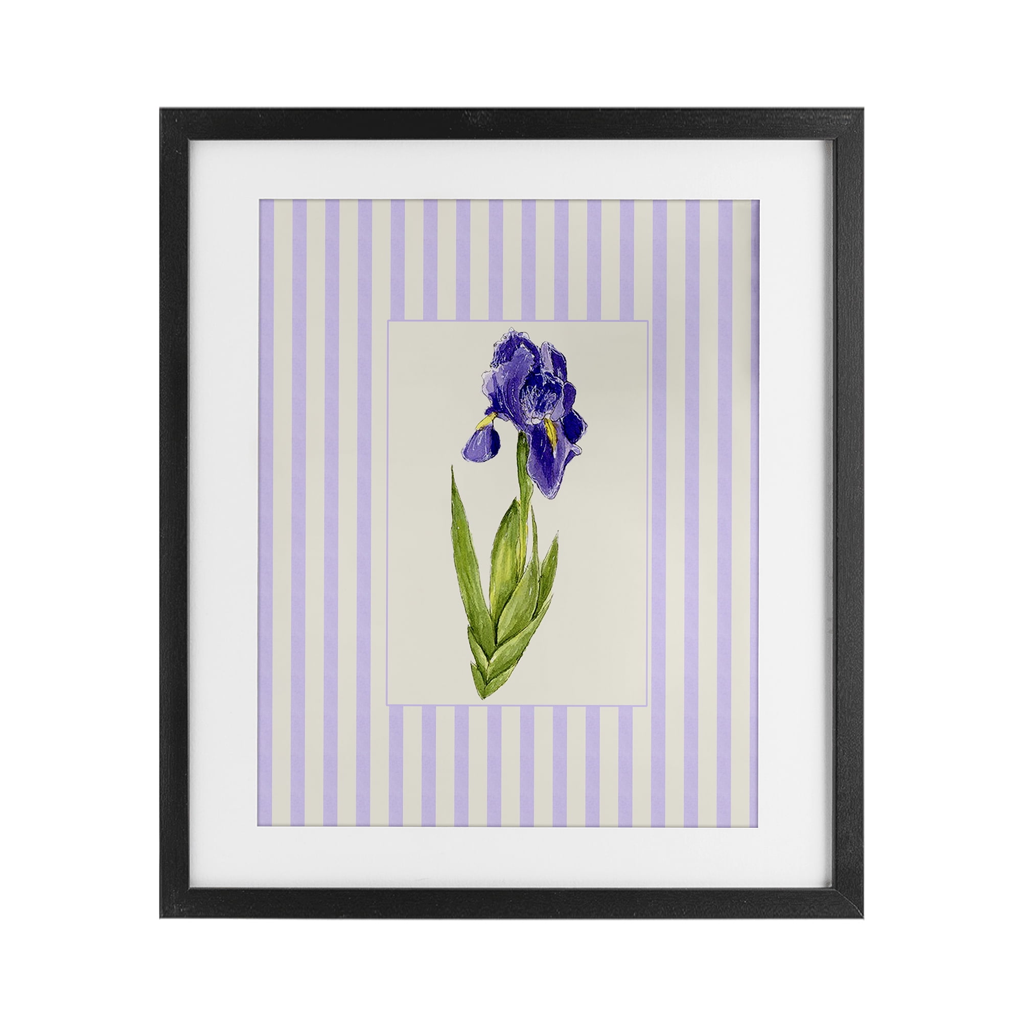 Purple Stripe Iris Black Framed Print Under Glass, design by Lisa Wehmeyer