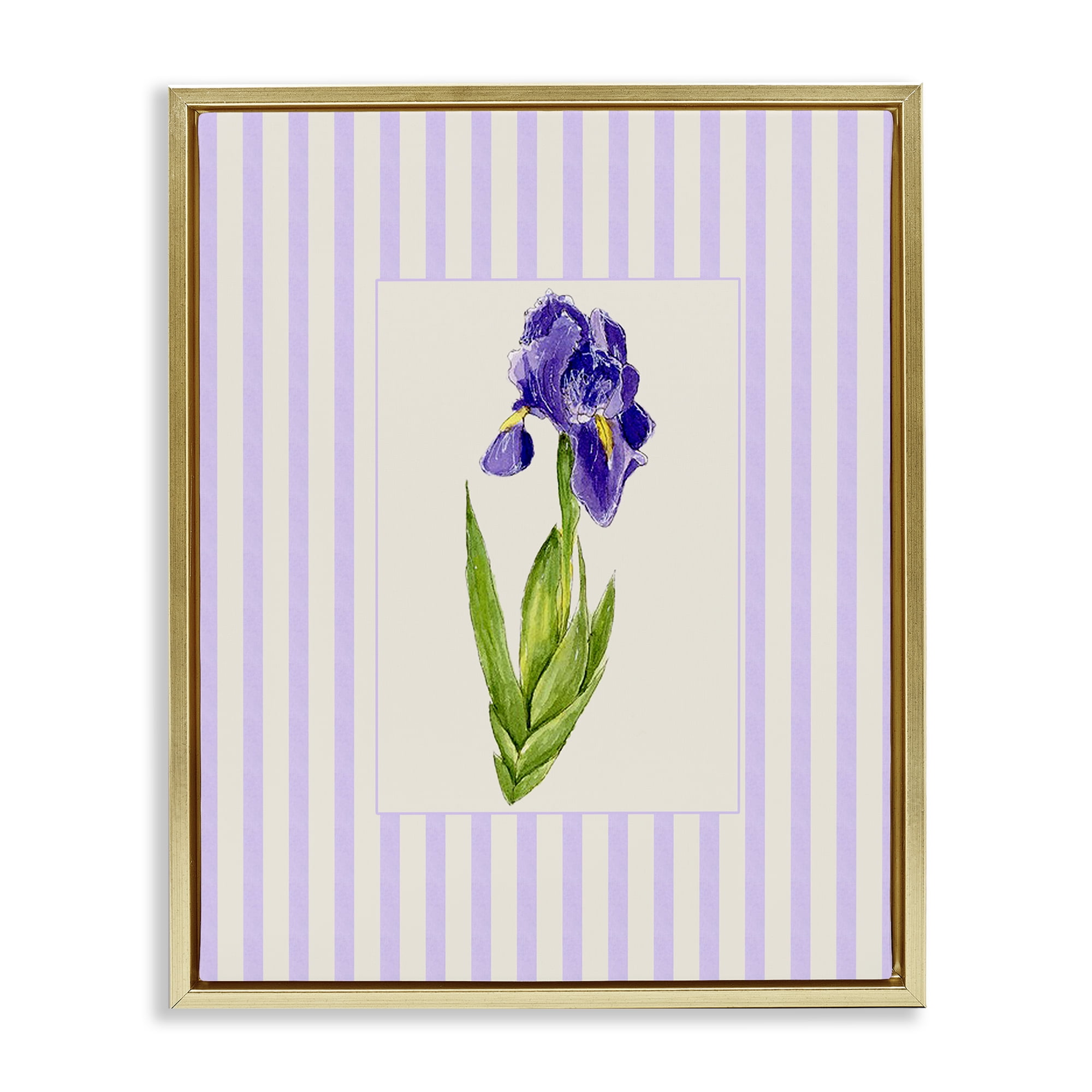 Purple Stripe Iris Gold Framed Floater Canvas Wall Art, design by Lisa Wehmeyer