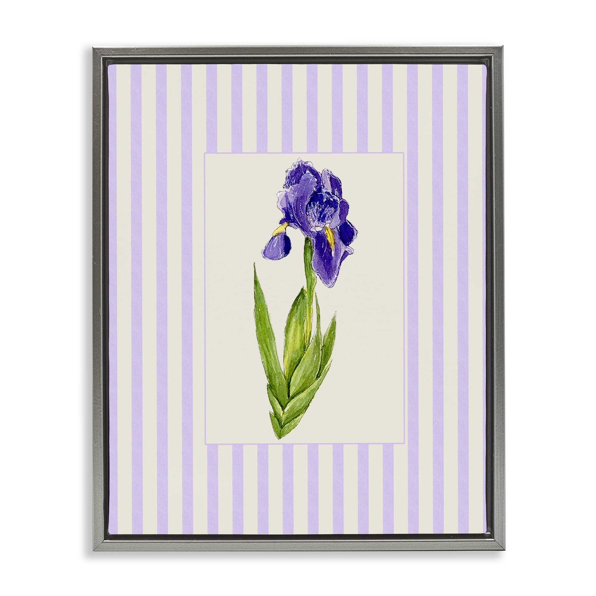 Purple Stripe Iris Gray Framed Floater Canvas Wall Art, design by Lisa Wehmeyer