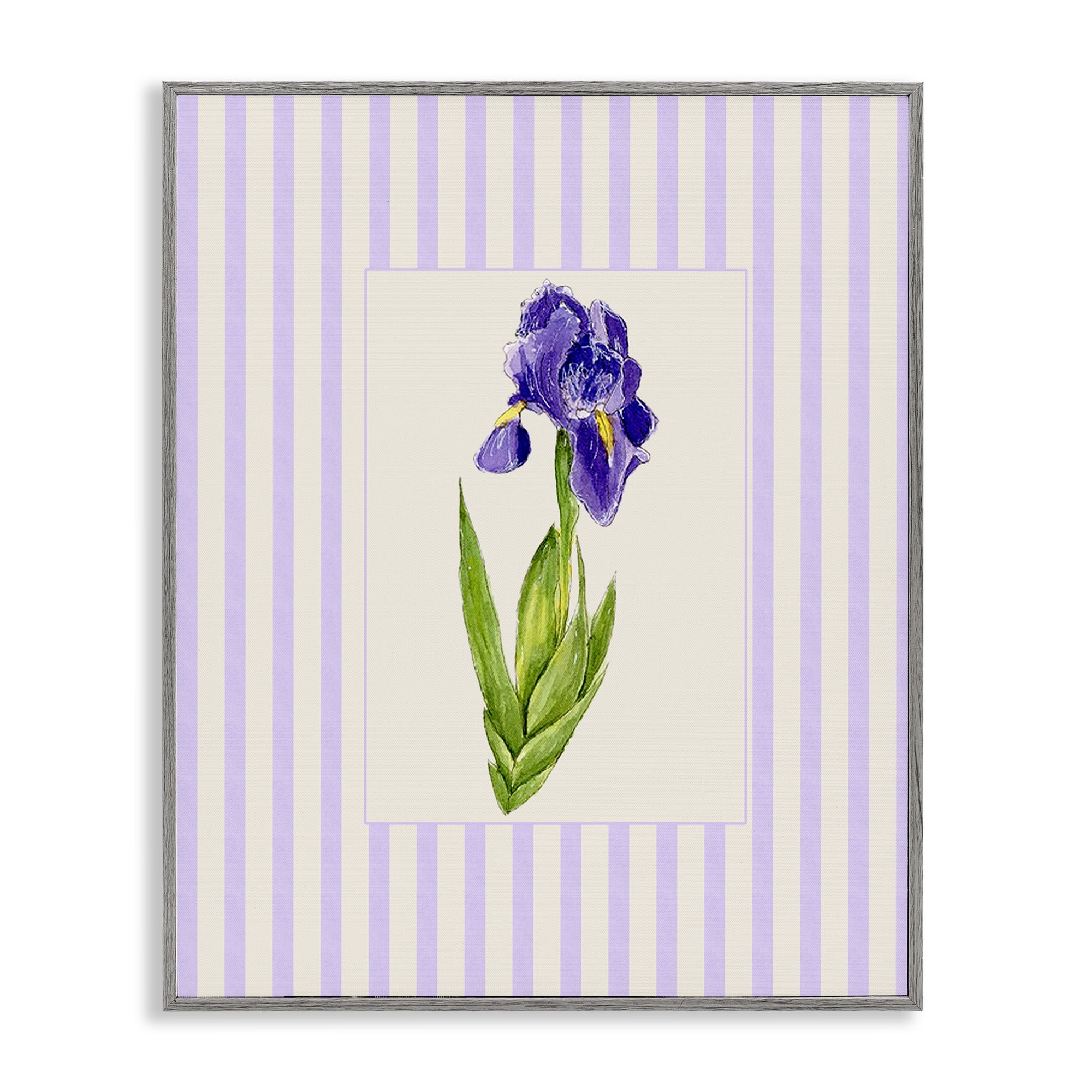 Purple Stripe Iris Gray Framed Giclee Art, design by Lisa Wehmeyer