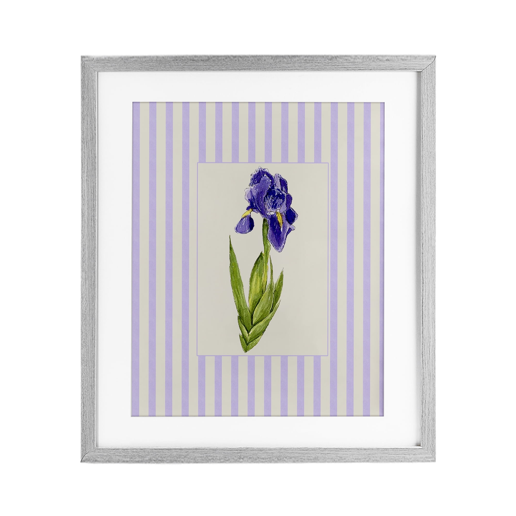 Purple Stripe Iris Gray Framed Print Under Glass, design by Lisa Wehmeyer