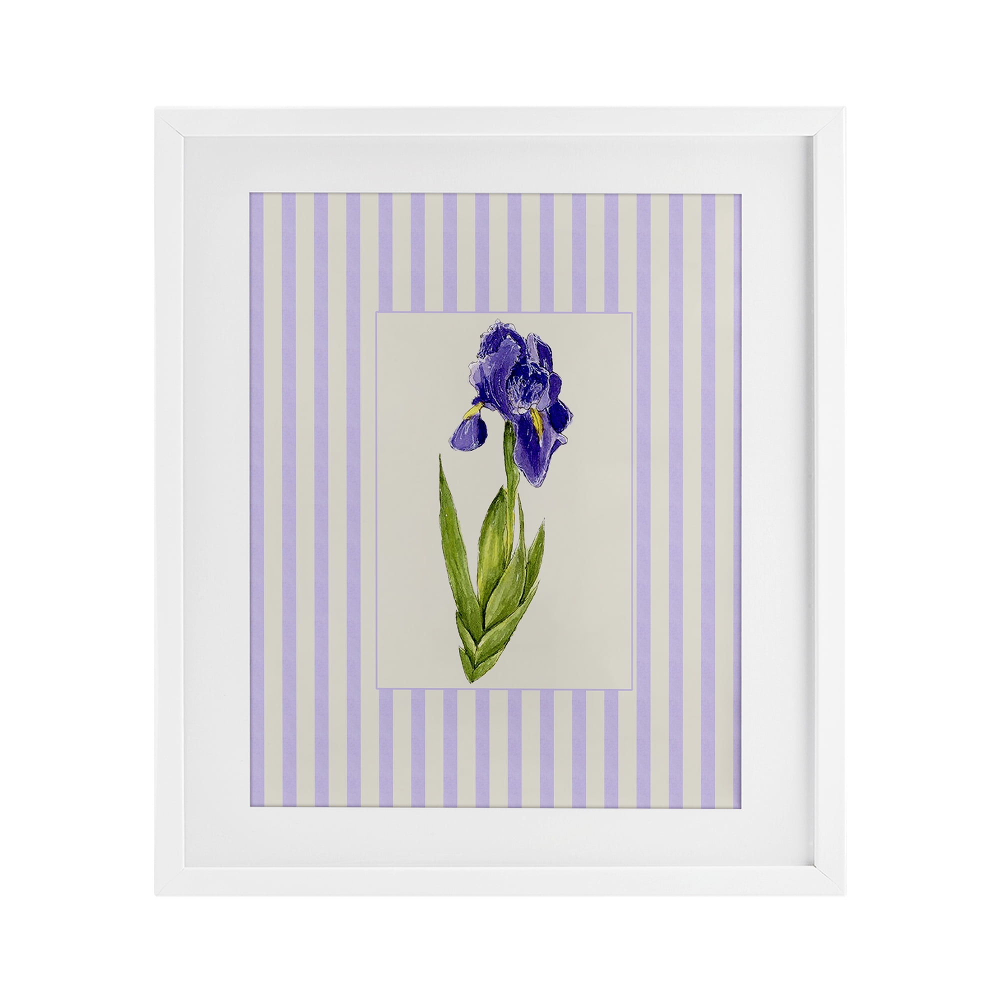 Purple Stripe Iris White Framed Print Under Glass, design by Lisa Wehmeyer