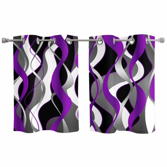 Purple Stripe Kitchen Curtains Small Short 39 Inch Length, Black Grey White Gradient Striped Geometric Grommet Bedroom Living Room Curtains, Light Filtering Cafe Curtain Drapes 2 Panels Set 55''x39''