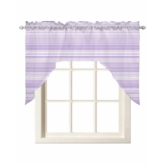 Purple Stripe Kitchen Curtains Swag Valance for Windows/Bathroom/Cafe, Abstract Art Modern Vertical Striped Rod Pocket Drape Panel Swag Curtain Valance for Bedroom/Living Room 55''x36''