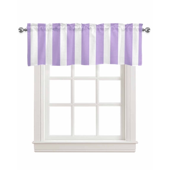 Purple Stripe Linen Curtain Valance for Bedroom/Bathroom/Kitchen/Living/Dining Room Window,Geometric White Striped Boho Minimalist Modern Decor Pocket Topper Drapes Decorative Cafe Drapery 60"x18"