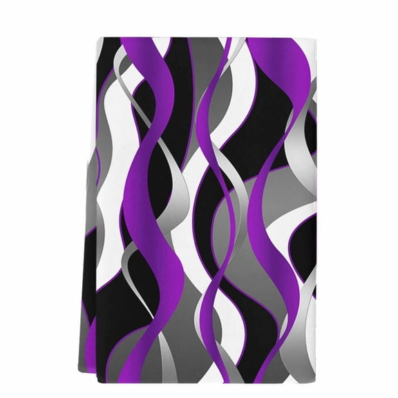 Purple Stripe Microfiber Kitchen Towel, Black Grey White Gradient Striped Geometric Soft Absorbent Dish Towels, Quick Drying Washable Dishcloths for Kitchen Cleaning, Drying Dishes, 18x28 Inches