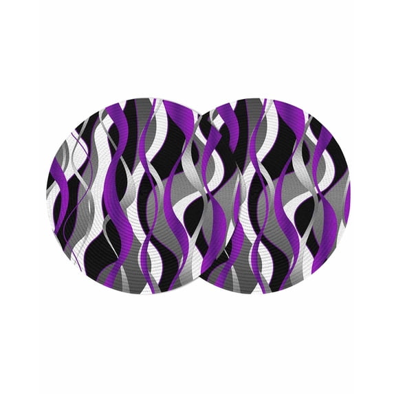 Purple Stripe Round 15 Inch Placemats Set of 2, Black Grey White Gradient Striped Geometric HeatResistant Non Slip Place Mats for Dining Table, Wipeable Braided Kitchen Table Mats for Housewarming