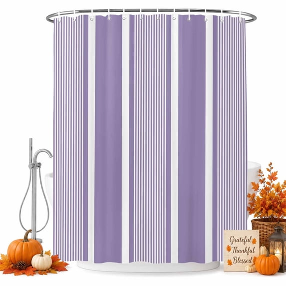 Purple Stripe Shower Curtain Set - Extra Long 72" x 96" Washable Bathtub Curtain with 12 Hooks, Boho Striped Modern Minimalist Geometric Lines Waterproof Fabric Stall Shower Curtains for Bathroom