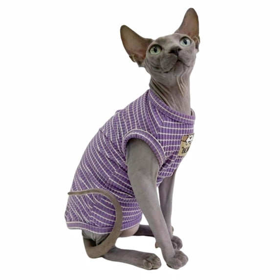 Purple Stripe Sphynx Cat Vest Clothes for Hairless Cat T-Shirt Apparel