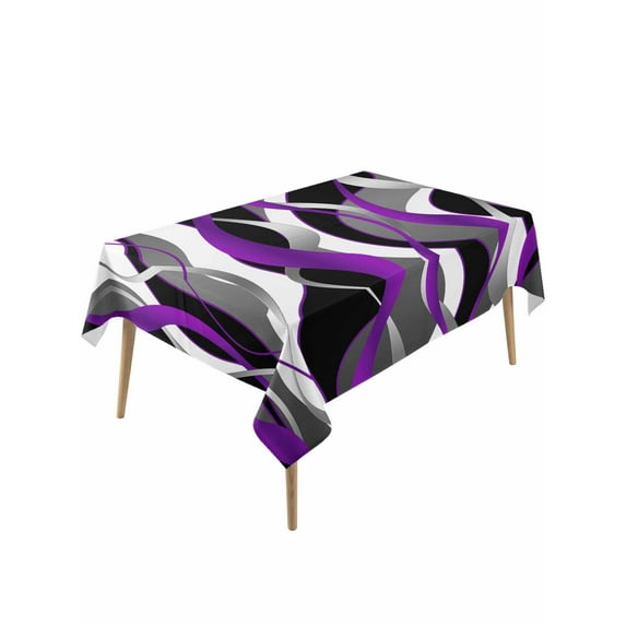 Purple Stripe Table Cloth, Black Grey White Gradient Striped Geometric Waterproof Tablecloth for Rectangle Tables, Reusable Washable Fabric Table Cover for Restaurant Kitchen Dining Tables 54"x108"