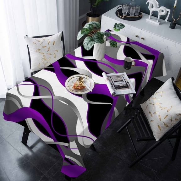 Purple Stripe Tablecloth Rectangle Table Cloths 54x108 , Waterproof Tablecloth Outdoor Table Cloth, Black Grey White Gradient Striped Geometric Washable Table Cover for Kitchen Dining Party
