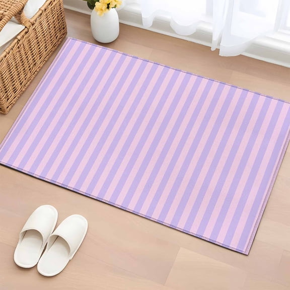 Purple Striped 2'x3' Rug for Entryway Front Door Kitchen Sink Area, Simple Pink Stripes Modern Style Low Pile Washable Non Slip Rectangle Area Rug