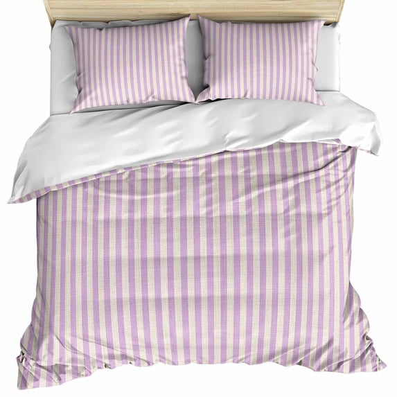 Purple Striped Bedding 3 Piece Duvet Cover Set Full Size, Modern Simple Farmhouse Beige Vintage Soft Microfiber Comforter Cover with Zipper Closure & Pillowcases, Wrinkle & FadeResistant Quilt Cover