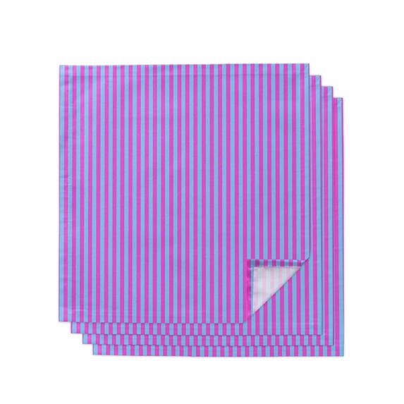 Purple Striped Cloth Napkins Set of 4 Reusable Dinner Napkins, Geometric Pink Vertical Solid Rainbow Cocktail Napkin Washable Table Napkins for Wedding/Holiday Party/Baby Shower 20"x20"