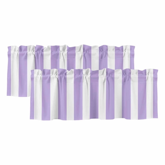 Purple Striped Curtain Valances for Windows, Kitchen Valance Window Treatments Panel 2 Pack, Modern Farmhouse Purple White Stripes Rod Pocket Short Curtains for Bathroom Bedroom 54 x 18 Inch