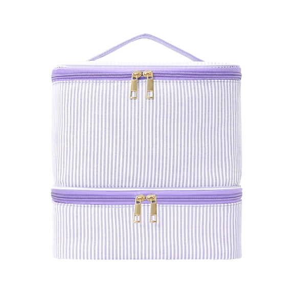 Purple Striped Double-Layer Nail Polish Storage Bag, Portable Waterproof Organizer with Handle, Large Capacity Travel Case for Nail Care Tools & Accessories, Home Salon Use