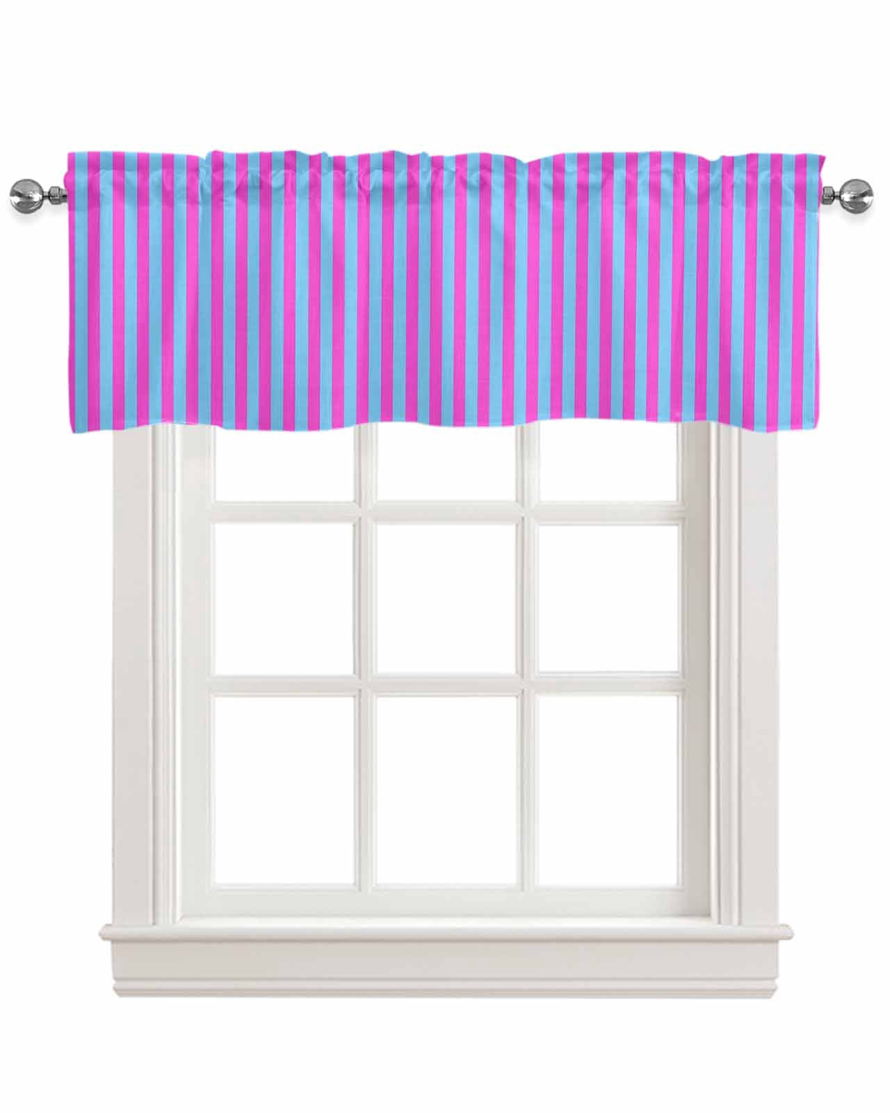 Purple Striped Kitchen Valances for Windows Farmhouse Linen Window Valance Curtain for Living Room Window Treatment Geometric Pink Vertical Solid Rainbow Valance Rod Pocket Topper Drape, 42 x 12 Inch