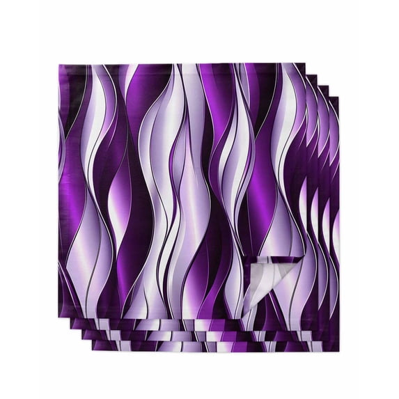 Purple Striped Ombre Cloth Napkins Set of 4 Reusable Dinner Napkins, Modern Purple Moire Geometric Cocktail Napkin Washable Table Napkins for Wedding/Holiday Party/Baby Shower 20"x20"