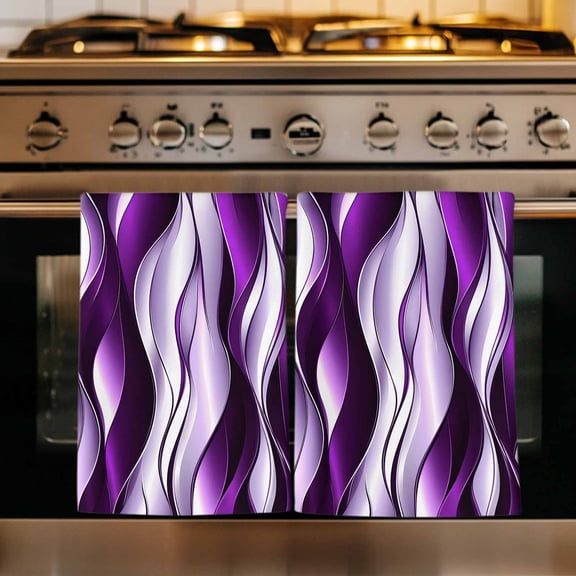 Purple Striped Ombre Kitchen Towels Set of 1, Modern Purple Moire Geometric Absorbent Dish Towels for Kitchen, Microfiber Hand Towel, Quick Drying Tea Towel for Cleaning Decorative Dishcloths