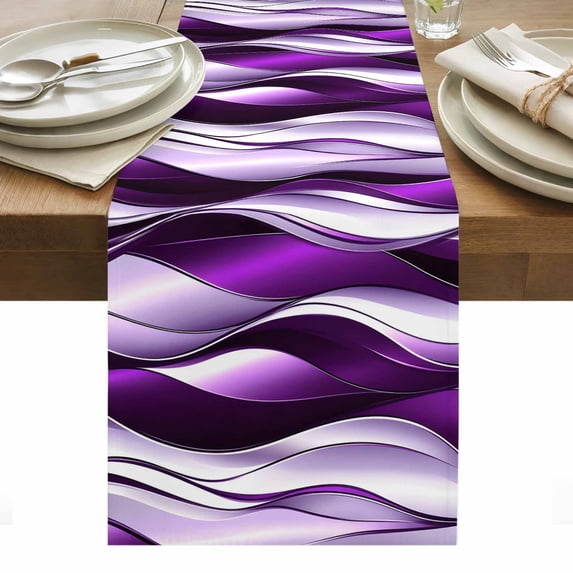 Purple Striped Ombre Table Runner - 72 Inch Long, Kitchen Dining Table Runner Dresser Scarves, Modern Purple Moire Geometric Farmhouse Decor for Coffee Tables Wedding Party Banquet