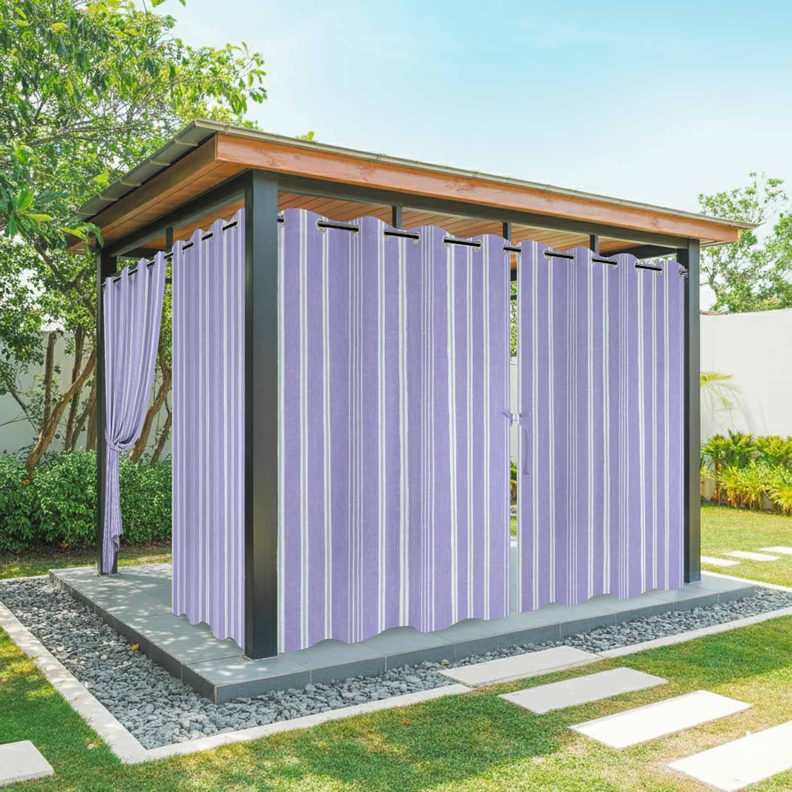 Purple Striped Outdoor Curtains for Patio, Minimalism Stripes Modern Vintage Farmhouse Abstract Sunshade Privacy Drapes Grommet Waterproof Outside Curtains for Porch/Cabana/Balcony 54"x 108", 1 Panel