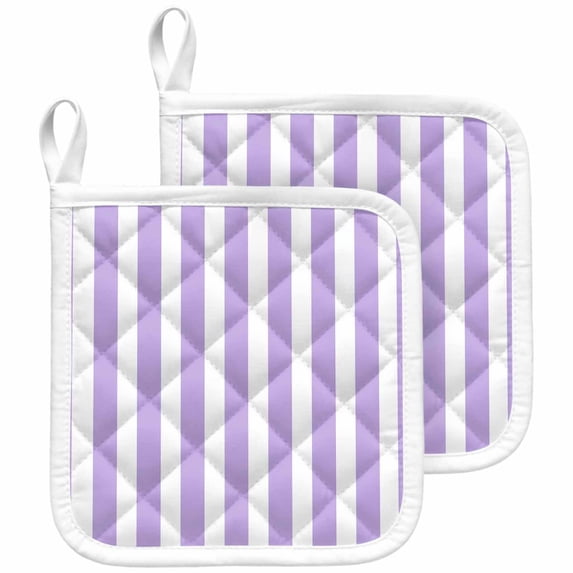 Purple Striped Pot Holders for Kitchen Heatproof Potholder, 2 Pack Modern Farmhouse Purple White Stripes Hot Pads Multipurpose Oven Pads Cloth Potholders Trivet for Cooking and Baking