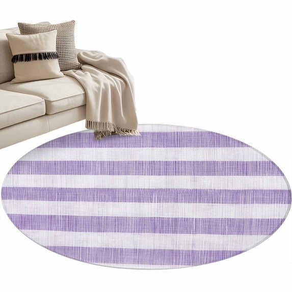 Purple Striped Round Rug 4ft Area Rug Washable Soft Non-Slip 4' Circle Low Pile Rugs Farmhouse Vintage Stripes Carpet for Bedroom Living Room Entryway Home Office Dining Room
