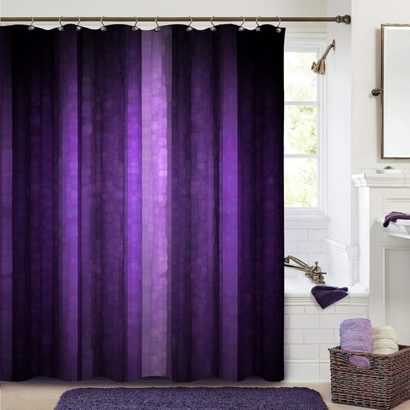 Purple Striped Shower Curtain, Abstract Mosaic Glass Texture and Dark Stripe Shower Curtains, Modern Elegant Neon Purple Art Decorative Fabric Bathroom Curtains Shower Set with Hooks, 72 x 72