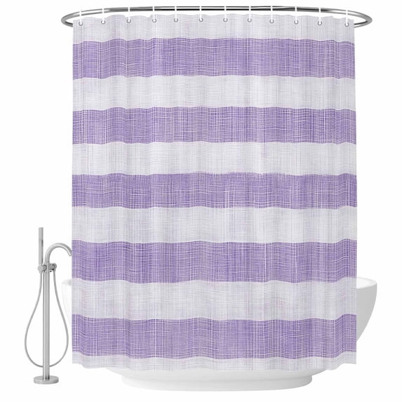 Purple Striped Shower Curtain, Waterproof Shower Curtains for Bathroom, Farmhouse Vintage Stripes Washable Fabric Bathtub Curtain Set Bath Decor with 12 Hooks Standard 72"x72"