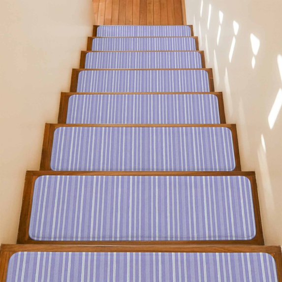 Purple Striped Stair Treads Non Slip for Steps Minimalism Stripes Modern Vintage Farmhouse Abstract 10 Pcs Reusable Adhesive Stair Runner Mats for Dogs Elders Carpet Treads Rugs for Staircase 8x30 In