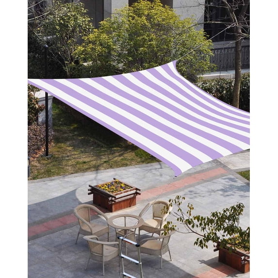 Purple Striped Sun Shade Sail 12'x16' Rectangle Outdoor Shade Canopy, Modern Farmhouse Purple White Stripes Porch Shades Outdoor Sun Blocking Screen, Sunshade Cloth Covers for Patio/Deck/Garden