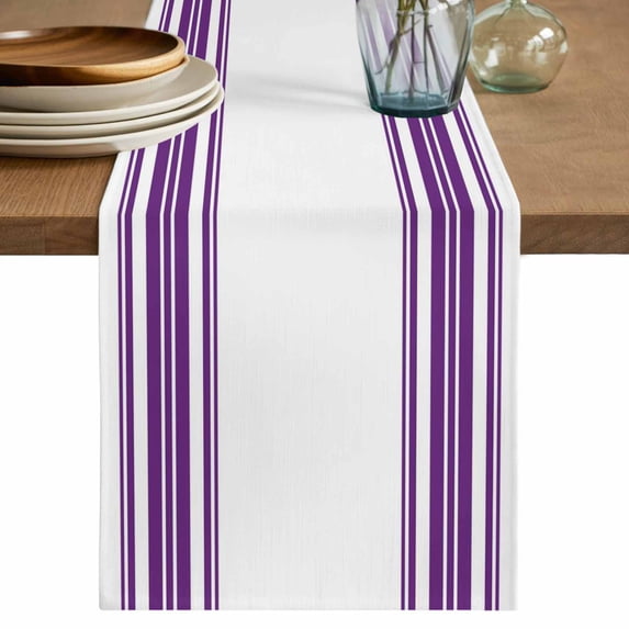 Purple Striped Table Runner 72 Inches, Farmhouse Simple Line Vertical Stripes Bed Runner Dresser Scarves Tabletop for Indoor Outdoor Parties/Ceremony/Banquet, 14" x 72"