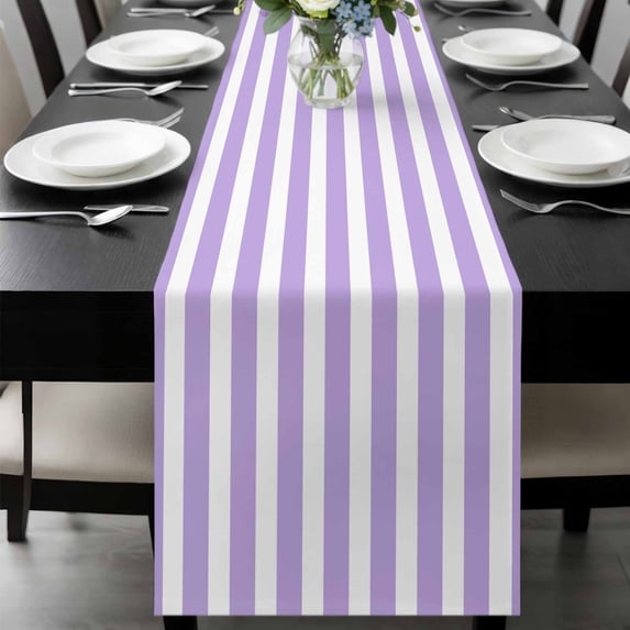 Purple Striped Table Runner 72 Inches Long, Modern Farmhouse Purple White Stripes Kitchen Coffee Dining Table Decoration for Home Party Birthday Wedding Home Decor 14x72 Inches