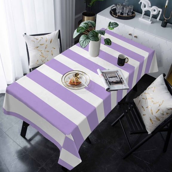 Purple Striped Tablecloth Rectangle Table Cloth 60x120 , Waterproof Tablecloth Outdoor Table Cloth, Modern Farmhouse Purple White Stripes Washable Table Cover for Kitchen Dining Party