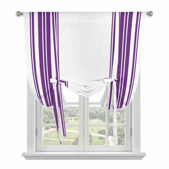 Purple Striped Tie Up Curtains for Kitchen Windows,Adjustable Rod Pocket Valance 54 Inch Long, Farmhouse Simple Line Vertical Stripes Window Treatment Balloon Roman Blind Shade, 42" x 54"