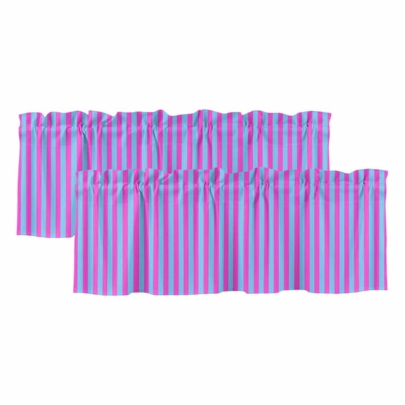 Purple Striped Valances for Windows, Decorative Rod Pocket Window Valance Curtains, Geometric Pink Vertical Solid Rainbow Curtain Drapes for Kitchen/Bathroom/Living Room, 2 Panels, 42" W x 18" L