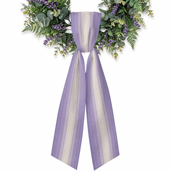 Purple Striped Wreath Sash for Front Door, Boho Modern Minimalist Abstract Horizontal Lines Satin Wreath Ribbon Bow Accessory Garland Home Decor for Doorway Porch Yard 4.5x56